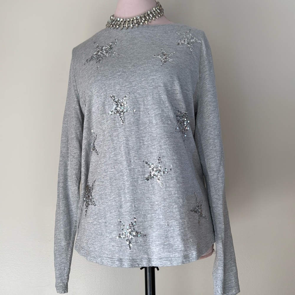 Talbots gray sequin star long sleeve tee in size XL